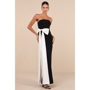 Lulus Marvelous Vision Black Strapless Bow Column Maxi Dress - Size Small